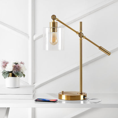 Iron/Seeded Glass Adjustable Head Modern Usb Charging Led Task Lamp
