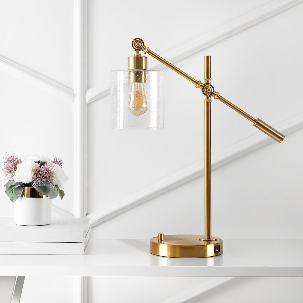 Iron/Seeded Glass Adjustable Head Modern Usb Charging Led Task Lamp