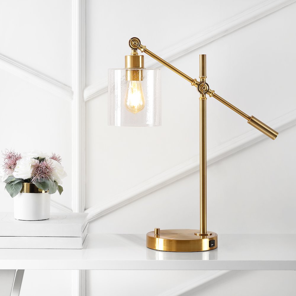 Iron/Seeded Glass Adjustable Head Modern Usb Charging Led Task Lamp