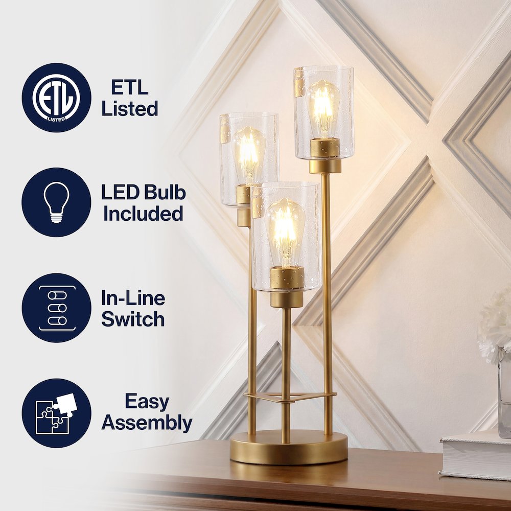 Axel 3-Light Metal/Seeded Glass Cluster LED Table Lamp