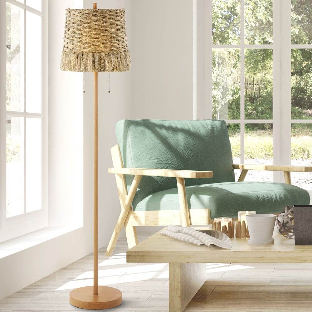 Ocata Coastal Bohemian Ironrattan Led Floor Lamp With Pull Chain