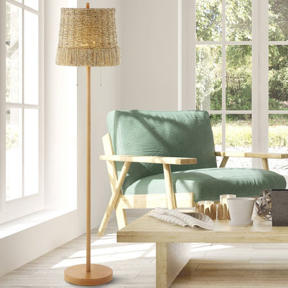 Ocata Coastal Bohemian Ironrattan Led Floor Lamp With Pull Chain