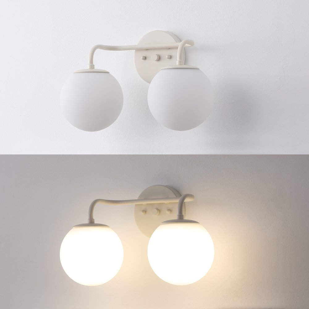 15" 2-Light Metal/Frosted Glass Contemporary LED Vanity Light, Almond