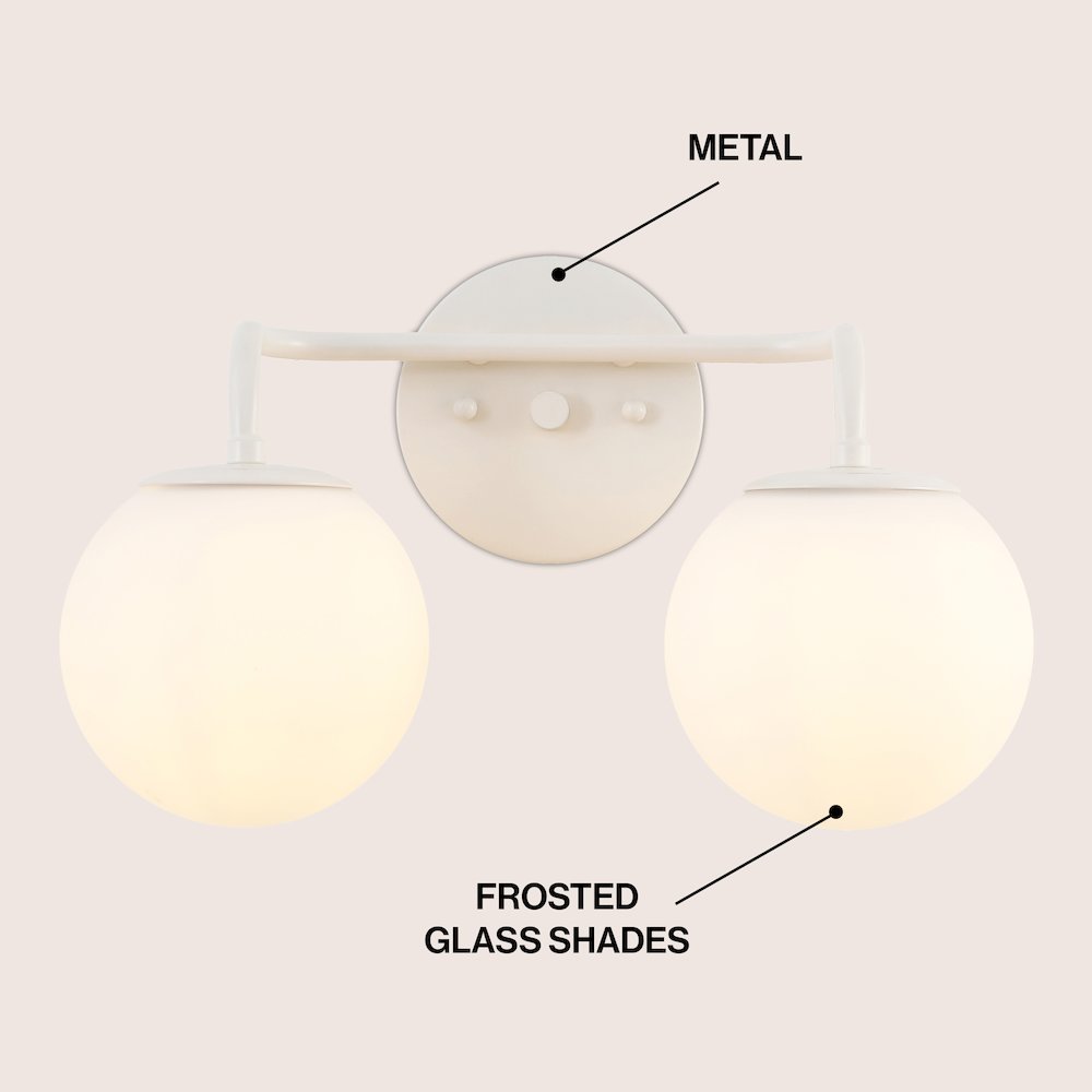 15" 2-Light Metal/Frosted Glass Contemporary LED Vanity Light, Almond
