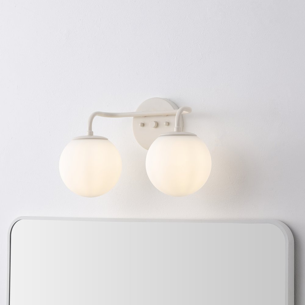 15" 2-Light Metal/Frosted Glass Contemporary LED Vanity Light, Almond