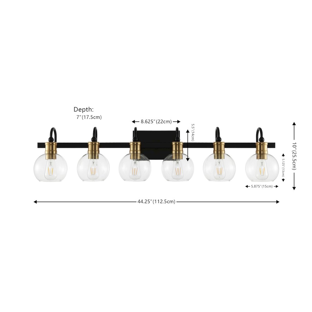 Marais 6-Light Iron/Glass Rustic Vintage Led Vanity Light