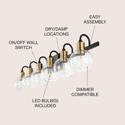 Marais 6-Light Iron/Glass Rustic Vintage Led Vanity Light