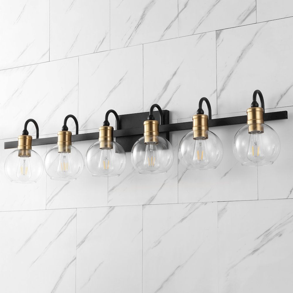 Marais 6-Light Iron/Glass Rustic Vintage Led Vanity Light
