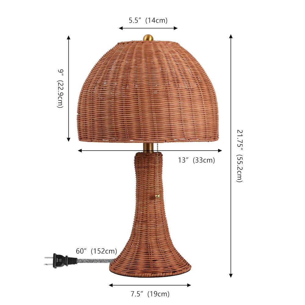 Joanie Woven Rattan LED Table Lamp with Pull Chain