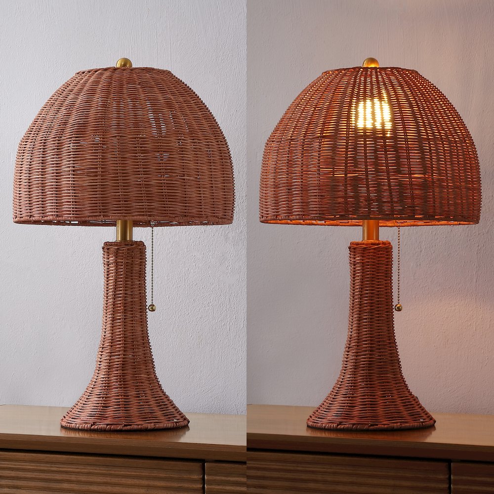 Joanie Woven Rattan LED Table Lamp with Pull Chain
