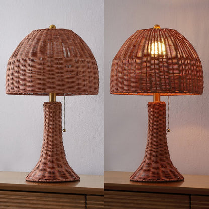 Joanie Woven Rattan LED Table Lamp with Pull Chain