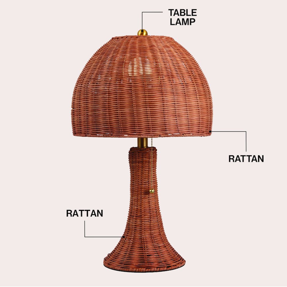 Joanie Woven Rattan LED Table Lamp with Pull Chain