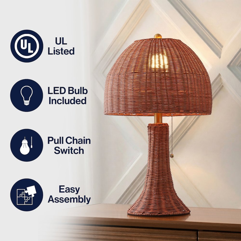 Joanie Woven Rattan LED Table Lamp with Pull Chain