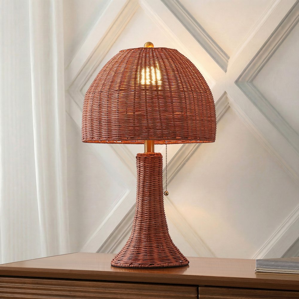 Joanie Woven Rattan LED Table Lamp with Pull Chain