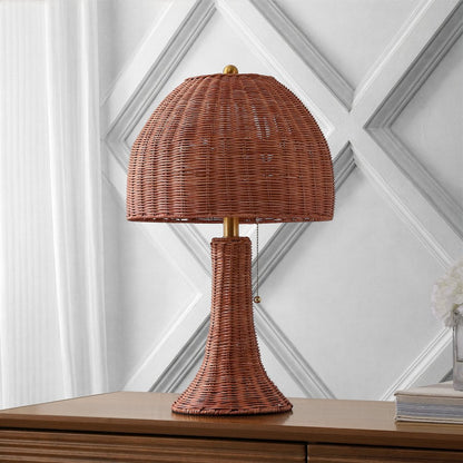 Joanie Woven Rattan LED Table Lamp with Pull Chain