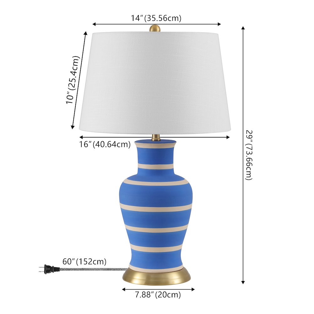 Julian 29" Traditional Classic Ceramic Urn LED Table Lamp, Blue/Beige