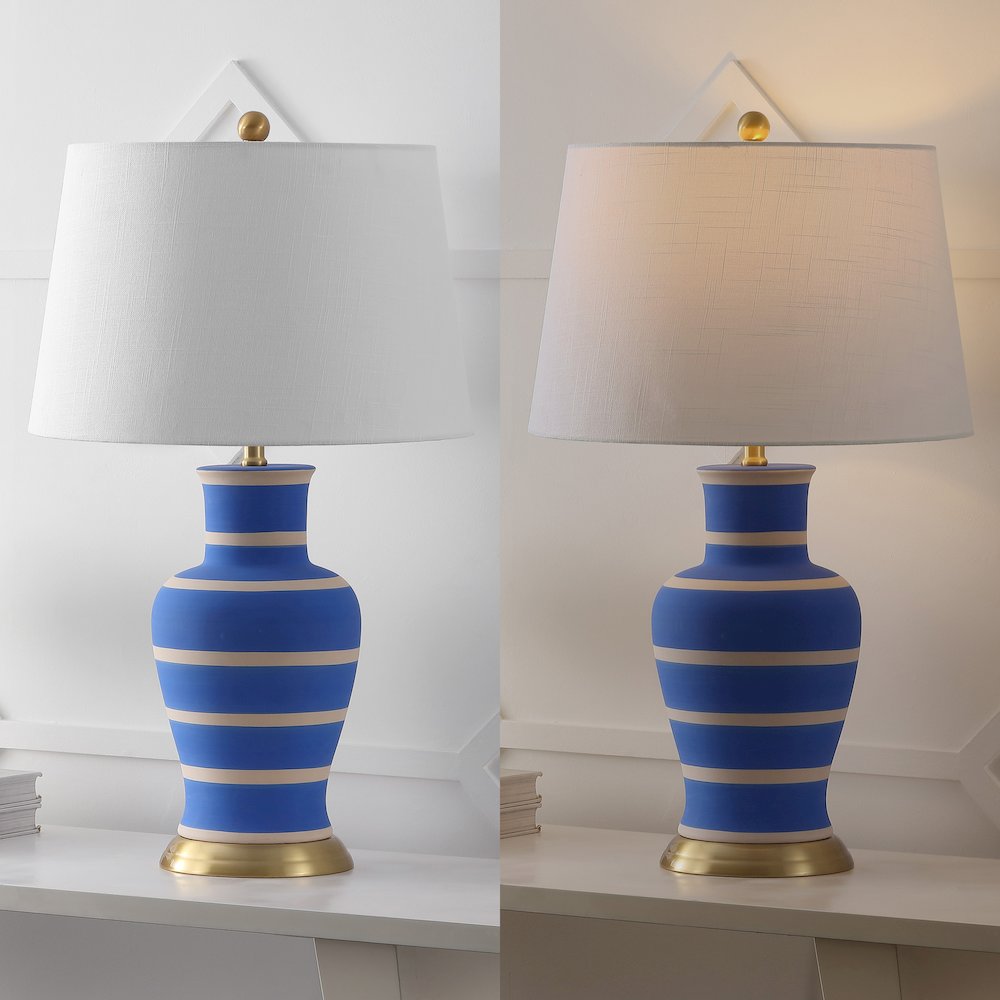 Julian 29" Traditional Classic Ceramic Urn LED Table Lamp, Blue/Beige