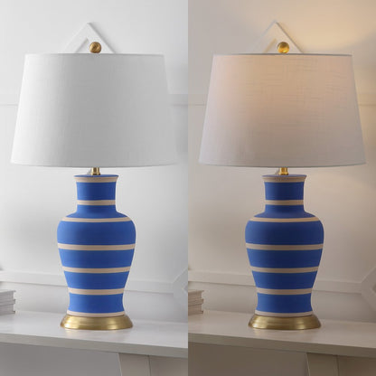 Julian 29" Traditional Classic Ceramic Urn LED Table Lamp, Blue/Beige