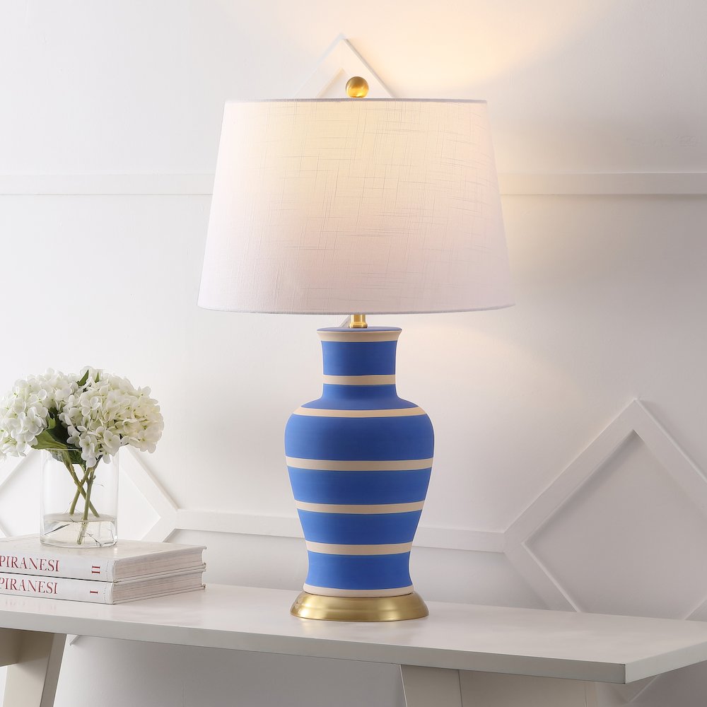 Julian 29" Traditional Classic Ceramic Urn LED Table Lamp, Blue/Beige