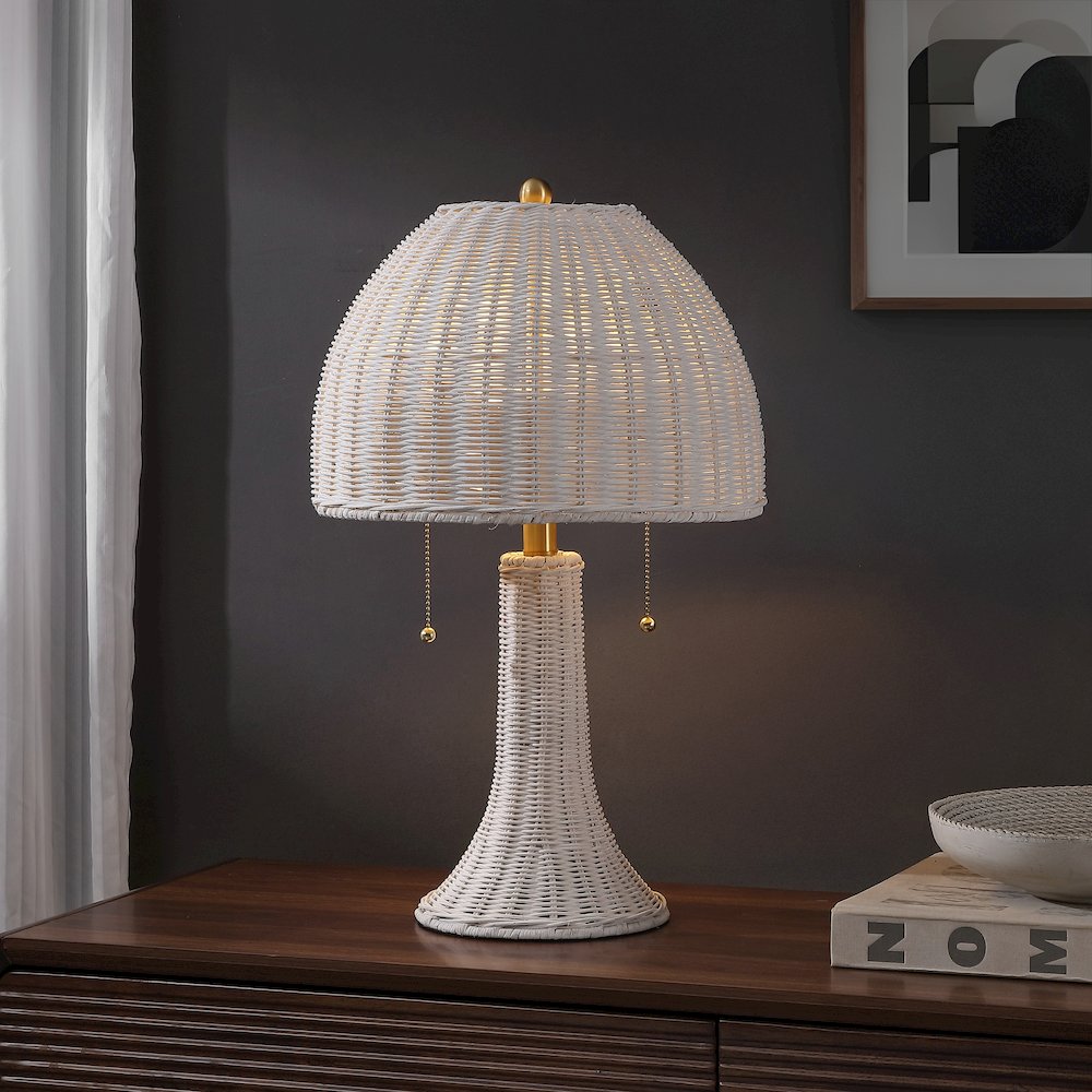 Joanie 22" Bohemian Rustic Iron LED Table Lamp, White/Brass Gold
