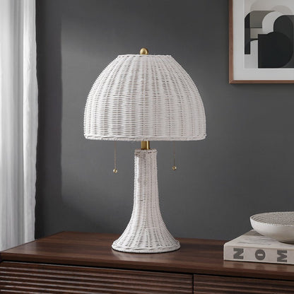 Joanie 22" Bohemian Rustic Iron LED Table Lamp, White/Brass Gold