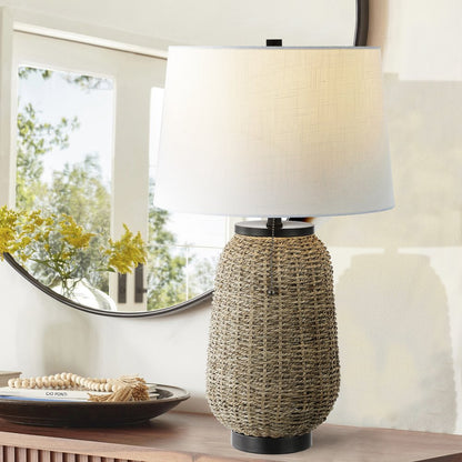 Chakrii Rustic Bohemian Ironrattan Led Table Lamp With Pull Chain