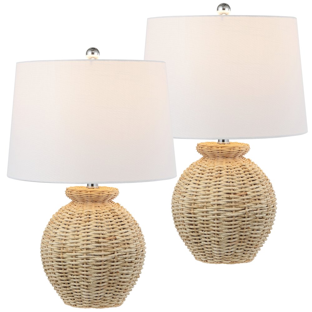 Nora Rustic Coastal Rattan Globe Led Table Lamps