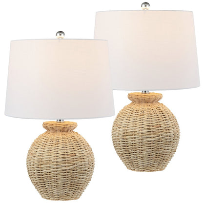 Nora Rustic Coastal Rattan Globe Led Table Lamps