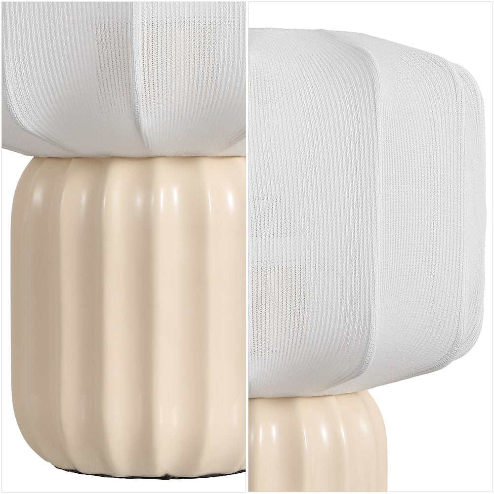 Leola Ceramic Fluted Mini with Ribbed Cocoon Pumpkin Shade LED Table Lamp