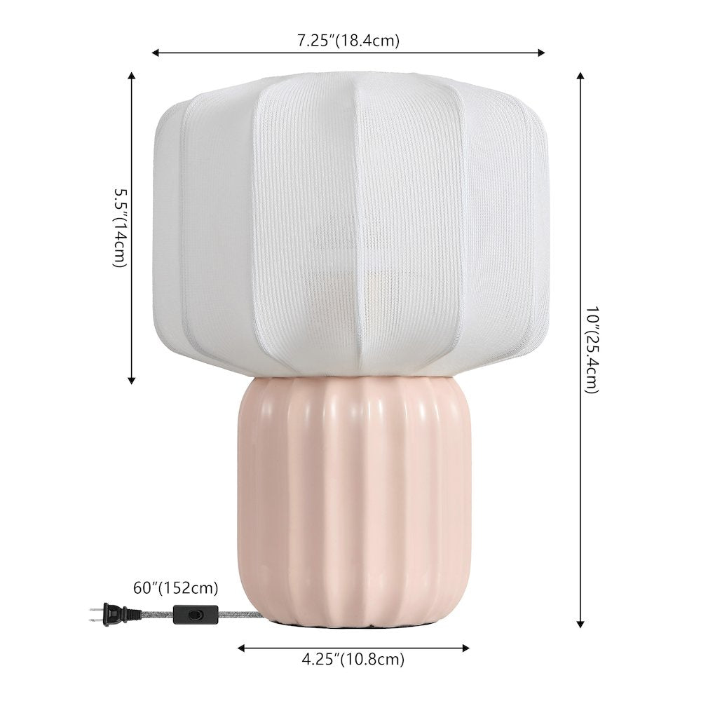 Leola Ceramic Fluted Mini with Ribbed Cocoon Pumpkin Shade LED Table Lamp