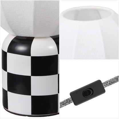 Valarie Checkerboard Ceramic with Ribbed Cocoon Globe Shade LED Table Lamp