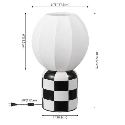 Valarie Checkerboard Ceramic with Ribbed Cocoon Globe Shade LED Table Lamp