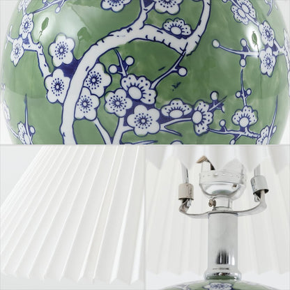 Chinoiserie Ceramic Orb LED Table Lamp with Pleated Shade