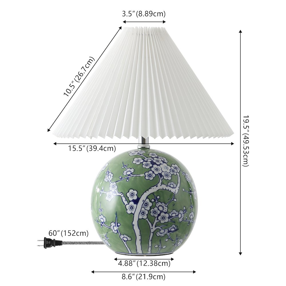 Chinoiserie Ceramic Orb LED Table Lamp with Pleated Shade