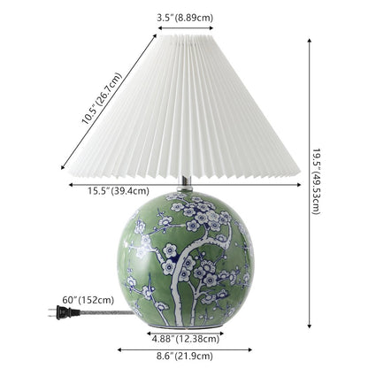 Chinoiserie Ceramic Orb LED Table Lamp with Pleated Shade