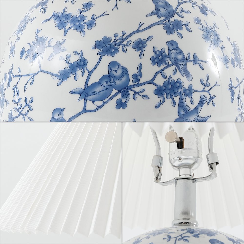 Chinoiserie Ceramic Orb LED Table Lamp with Pleated Shade