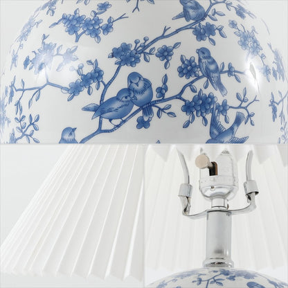 Chinoiserie Ceramic Orb LED Table Lamp with Pleated Shade