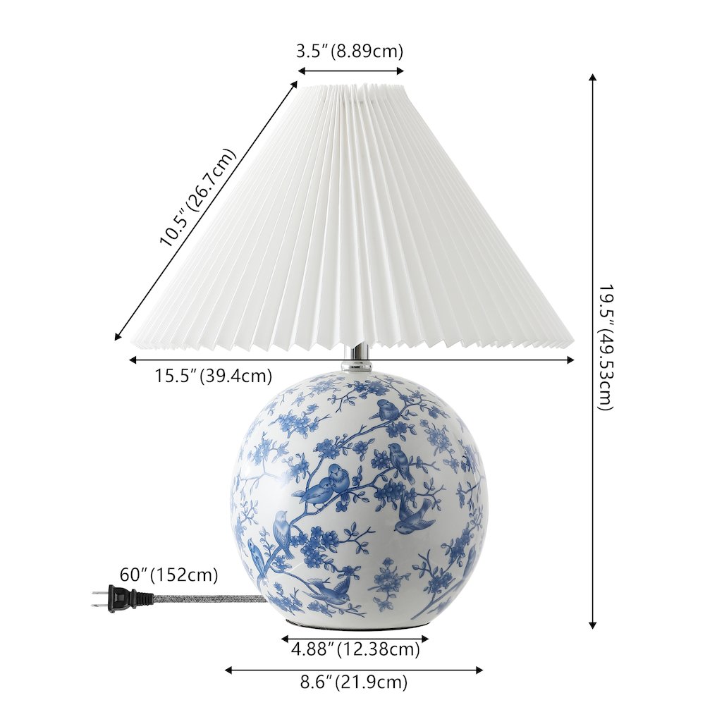 Chinoiserie Ceramic Orb LED Table Lamp with Pleated Shade