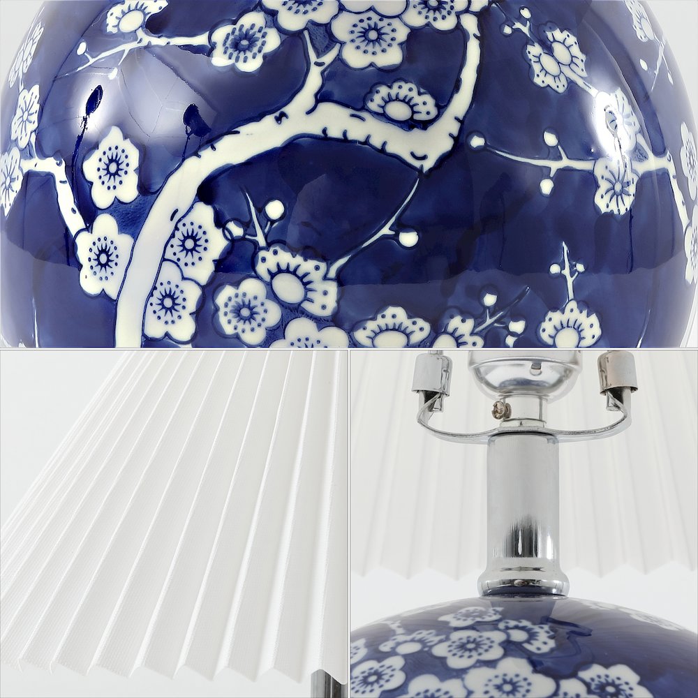 Chinoiserie Ceramic Orb LED Table Lamp with Pleated Shade