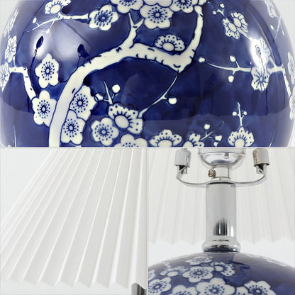 Chinoiserie Ceramic Orb LED Table Lamp with Pleated Shade