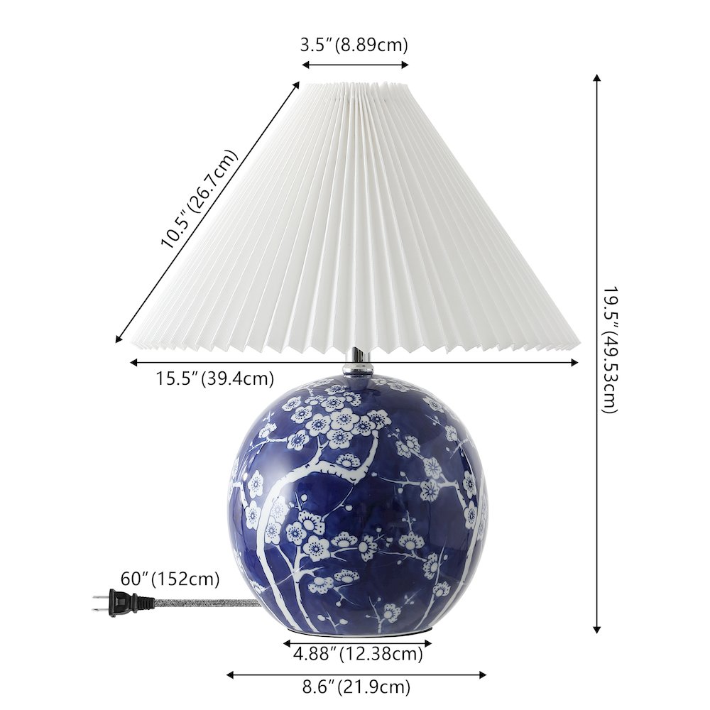 Chinoiserie Ceramic Orb LED Table Lamp with Pleated Shade