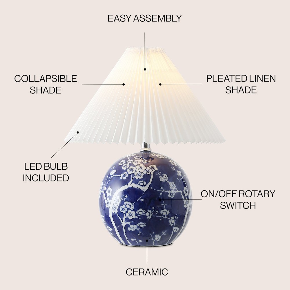 Chinoiserie Ceramic Orb LED Table Lamp with Pleated Shade