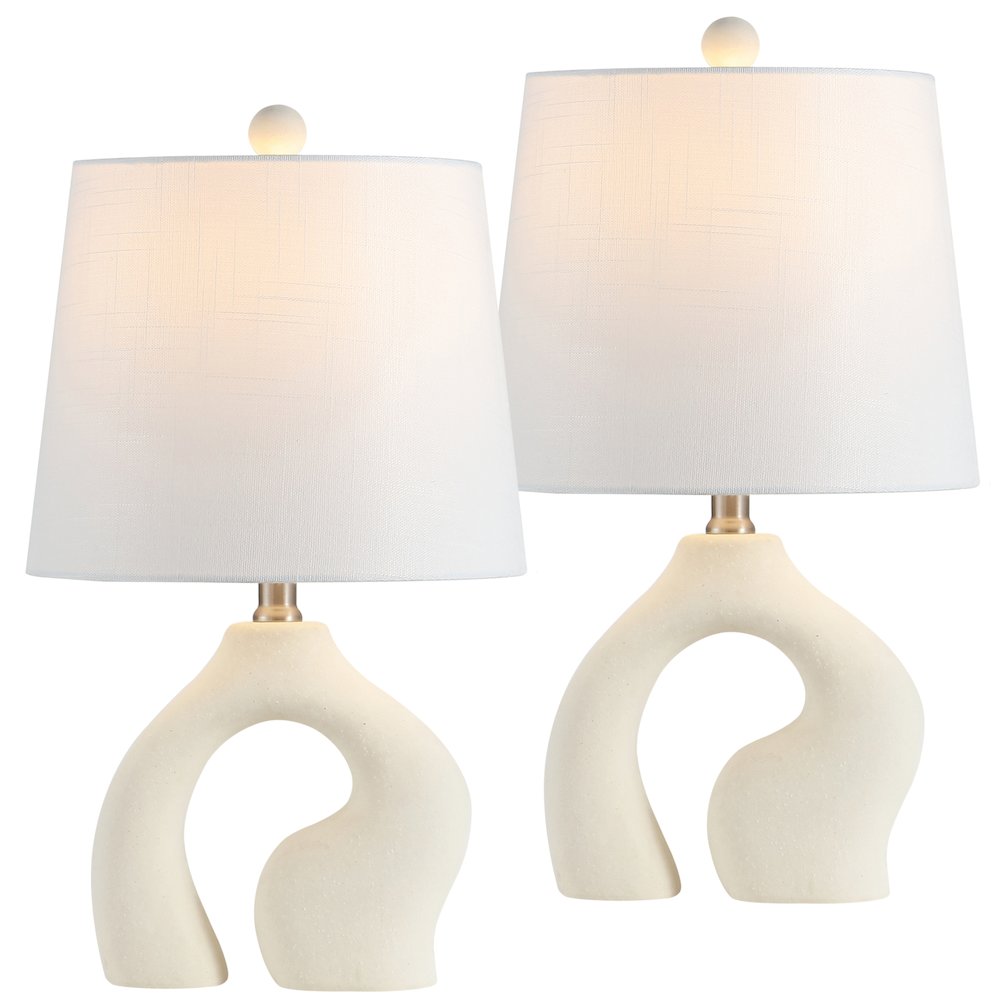 Tula 19" Scandinavian Minimalist Ceramic Arch LED Table Lamp, Cream (Set of 2)