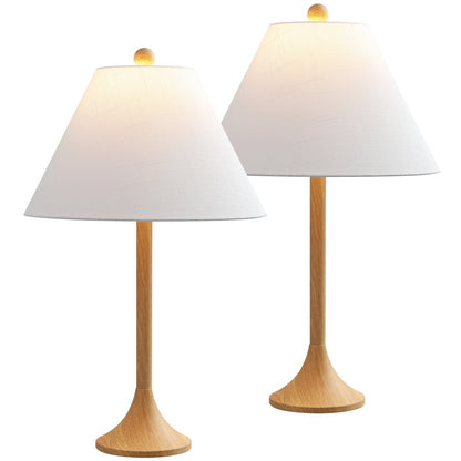 Albie Modern Coastal Iron Column LED Table Lamp Brown Wood Finish (Set of
