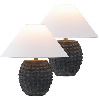18.25" Scandinavian Ceramic/Iron Hobnail LED Table Lamp, Matte Black (Set of 2)