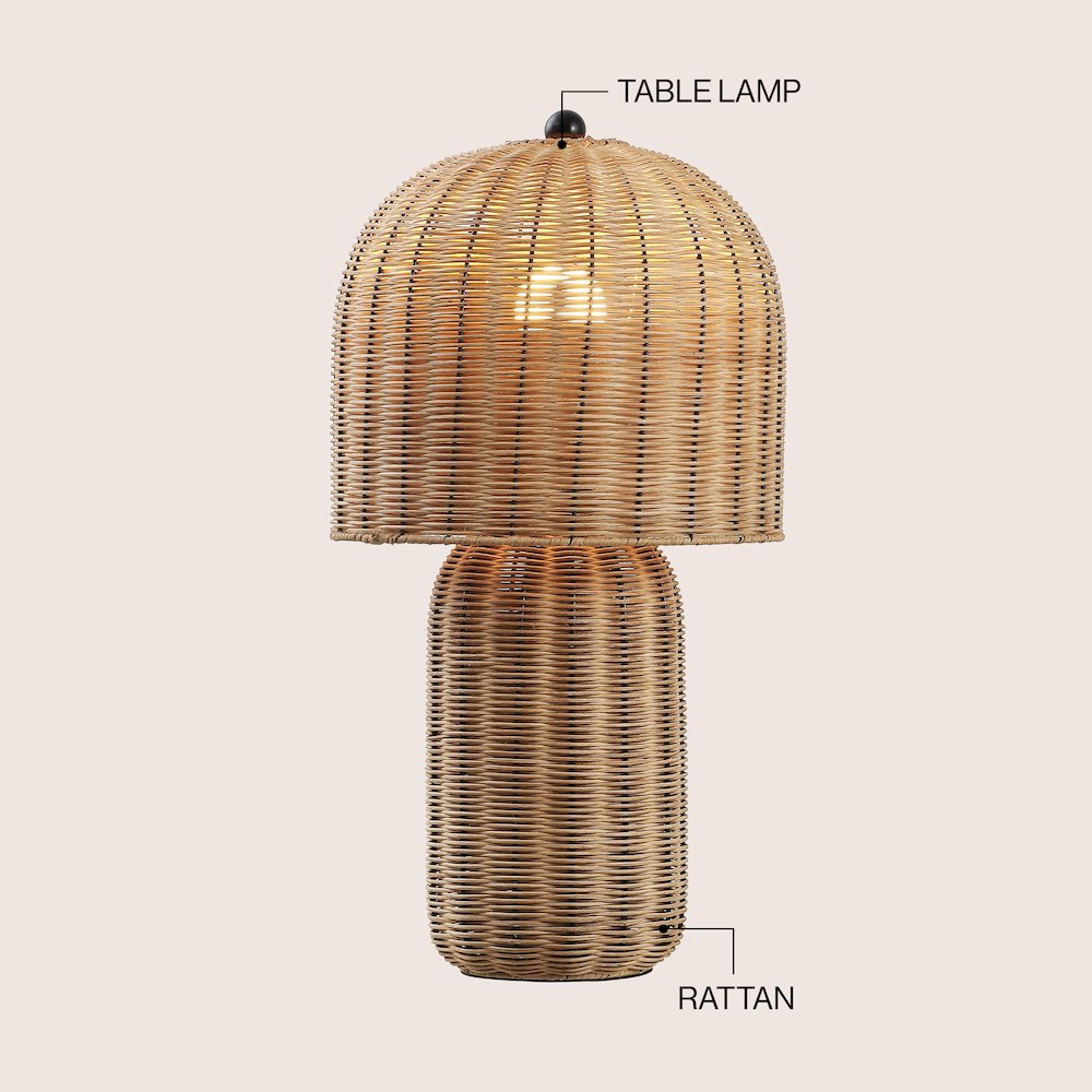 Minna Modern Coastal Woven Rattan Arched LED Table Lamp Natural
