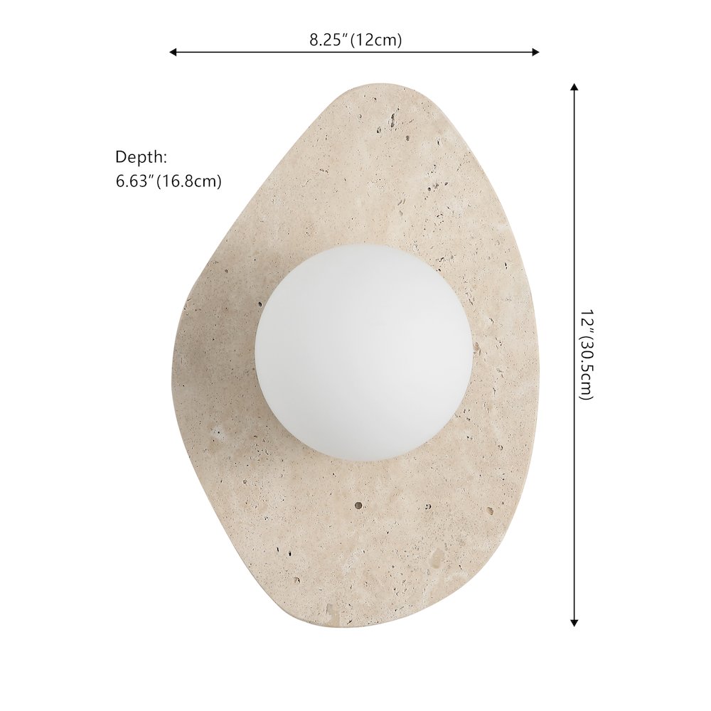 Tivoli Modern Minimalist 1-Light Ovoid Travertine LED Wall Sconce, Light