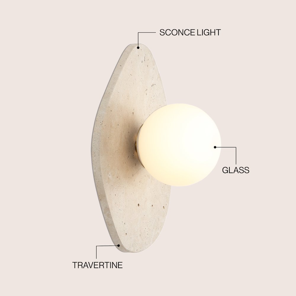 Tivoli Modern Minimalist 1-Light Ovoid Travertine LED Wall Sconce, Light