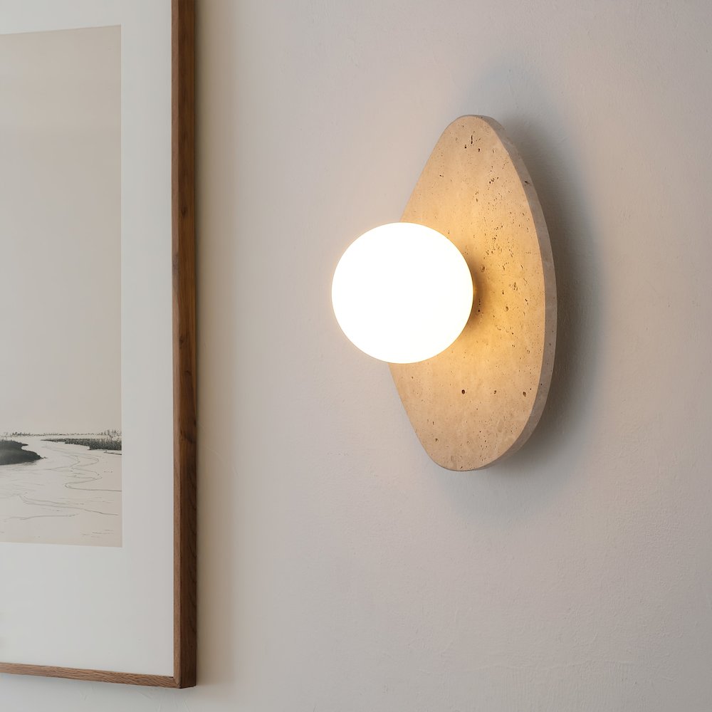 Tivoli Modern Minimalist 1-Light Ovoid Travertine LED Wall Sconce, Light
