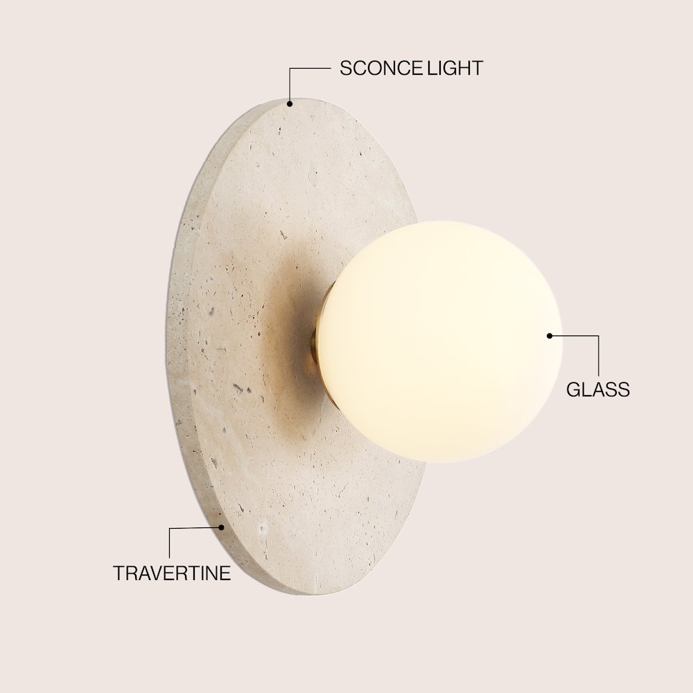 Tivoli Modern Minimalist 1-Light Ovoid Travertine LED Wall Sconce, Light